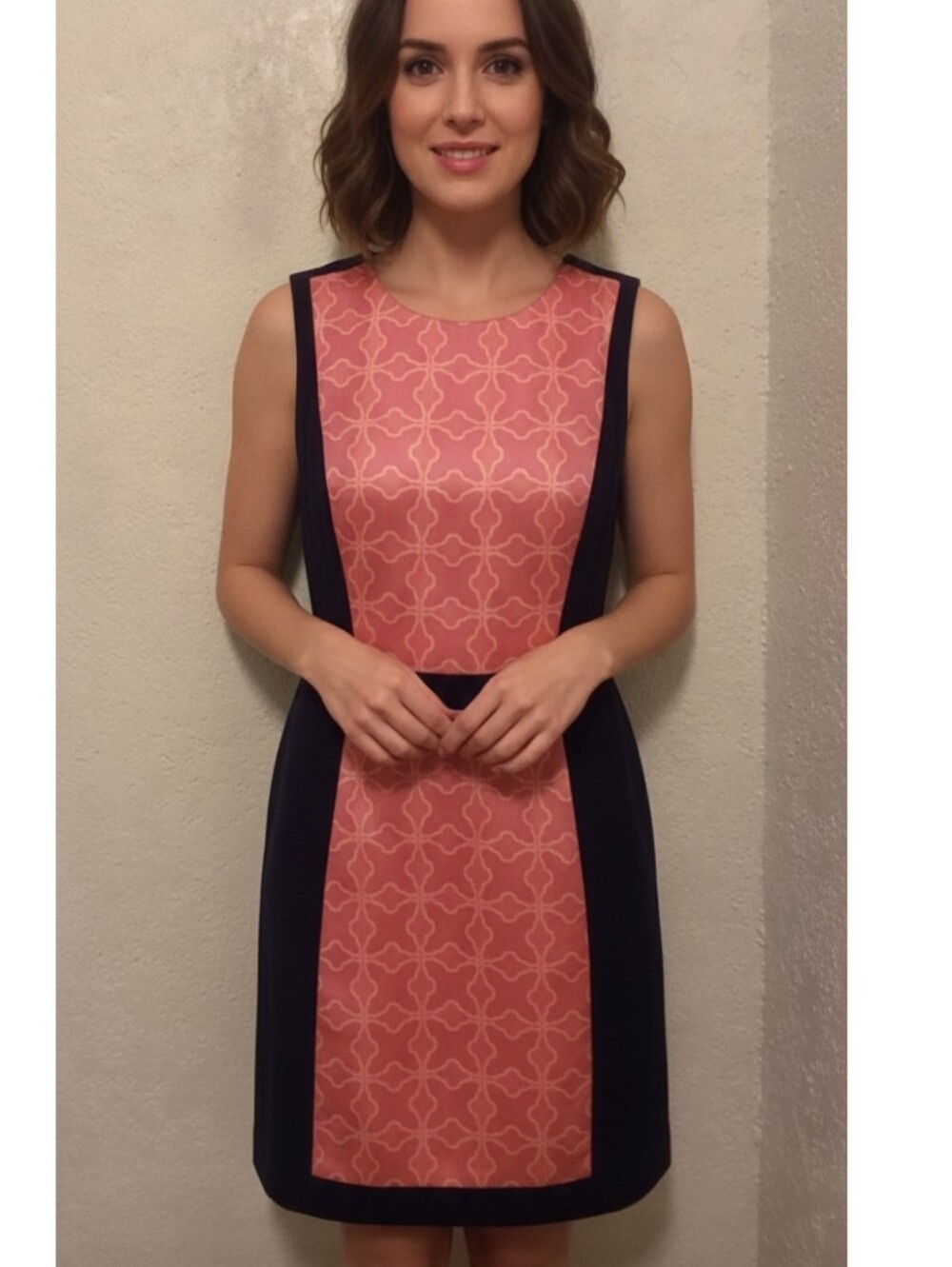 Pink Martini The TORY Dress - Sleeveless - Knee Length - Pink Coral Black - S